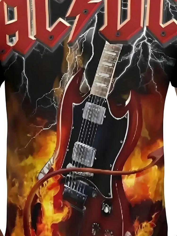 Мужская футболка с принтом AC/DC 3D, 100% полиэстер, круглый вырез, повседневная трикотажная ткань, летний модный топ с принтом