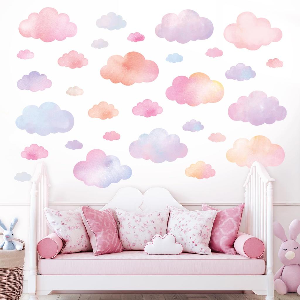 DECOWALL Pastel Cloud Wall Stickers for Watercolor Peel and Baby x cm Kids' Rooms, Style, Stick, Reusable, Room/Playroom/Kids Room, 64.8 55.7