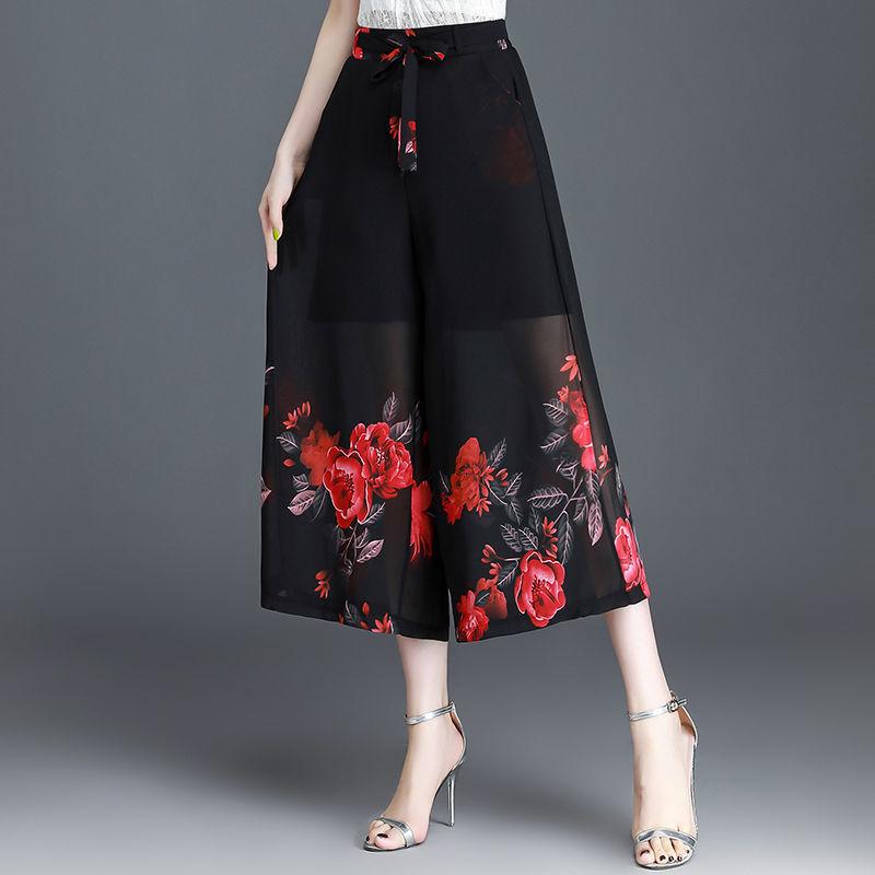Chiffon Women Pants Anklelength Wtempo Skirtlike Wideleg Pants Loose High Waist Trousers Cool And Breathable