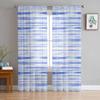 Watercolor Striped Blue Tulle Window Curtains for Bedroom Luxury Home Decor Drapes In Living Room Chiffon Panels