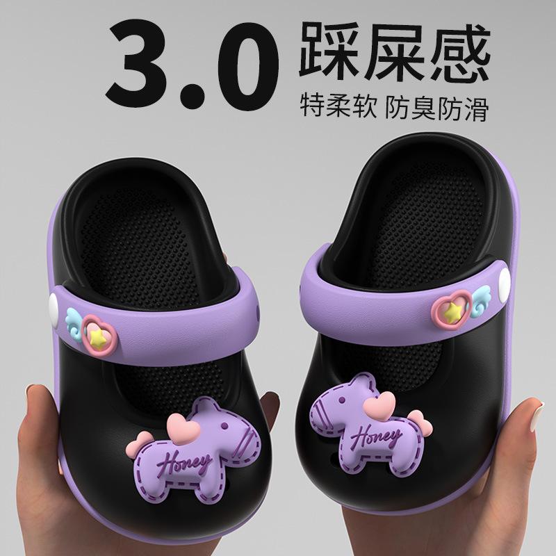 Children's closed-toe sandals for summer, cartoon style, suitable for boys and girls, non-slip, breathable, cute baby beach sandals