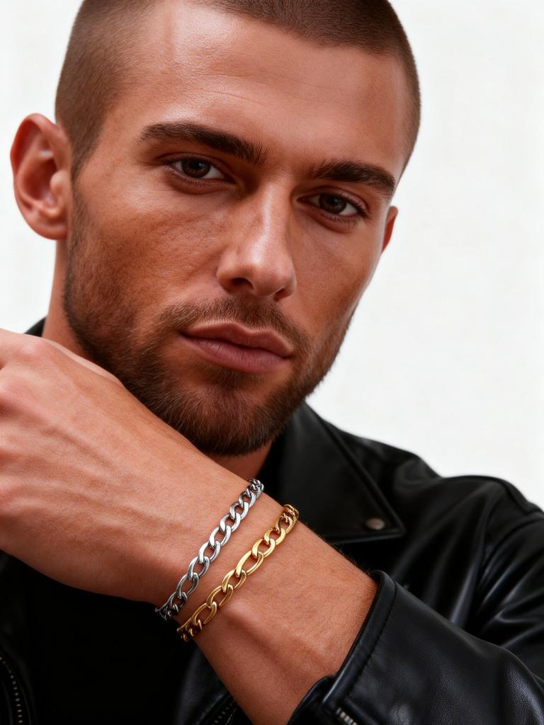 Men's Figaro Chain Bracelets,5.5mm Width Stainless Steel NK Chain Wristband,Hiphop Punk Jewelry Gift for Him