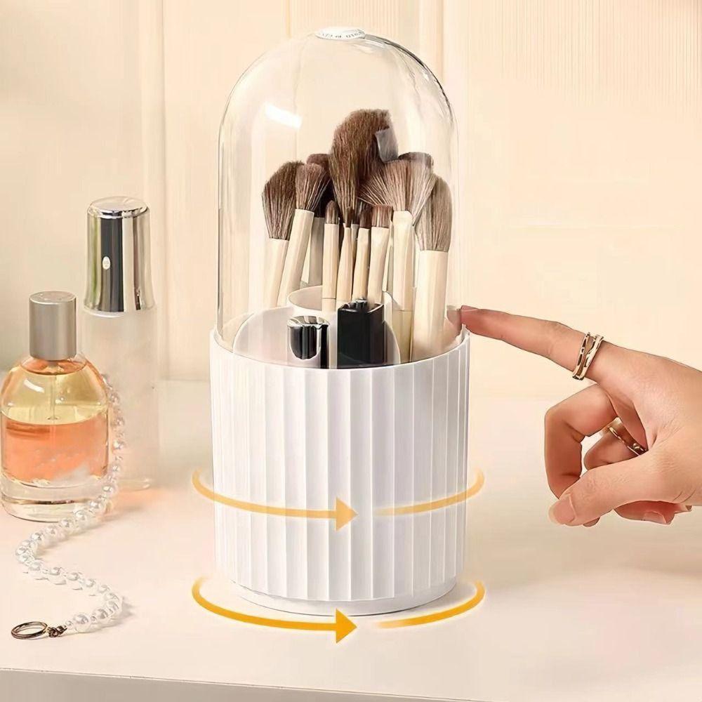Rotatable Makeup Brush Cylinder with Cover Compartment Pen Holder Cosmetics Storage Box  Gift