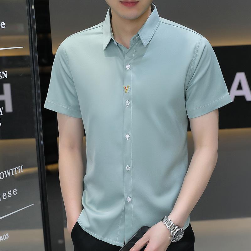 Summer Trend Men's Short-sleeved Ice Silk Shirt Short-sleeved Thin Blouse Handsome Shirt Men's Fashion Versatile Shirt