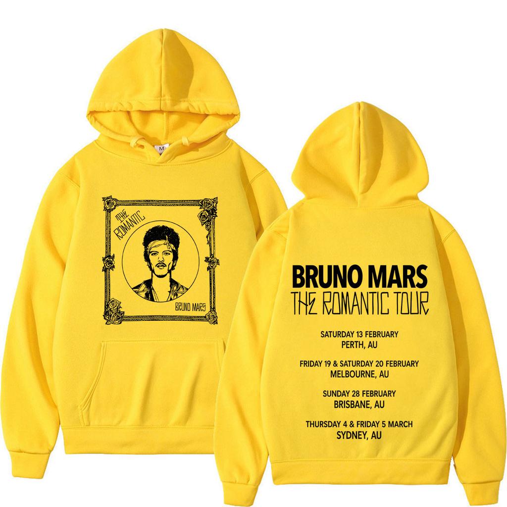 Худи с принтом Bruno Mars The Romantic Tour Мужская Женская Модные Толстовки Длинный Рукав Подарки для Фанатов