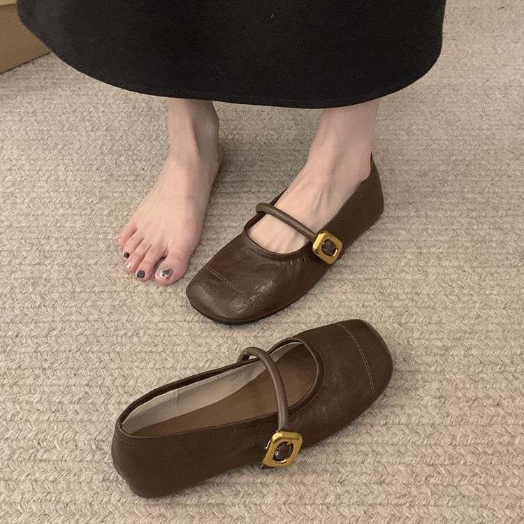 Черные французские ретро универсальные туфли с квадратным носком и неглубоким вырезом на плоской подошве, женские 2025 новая весна и осень маленькие ароматные туфли Мэри Джейн