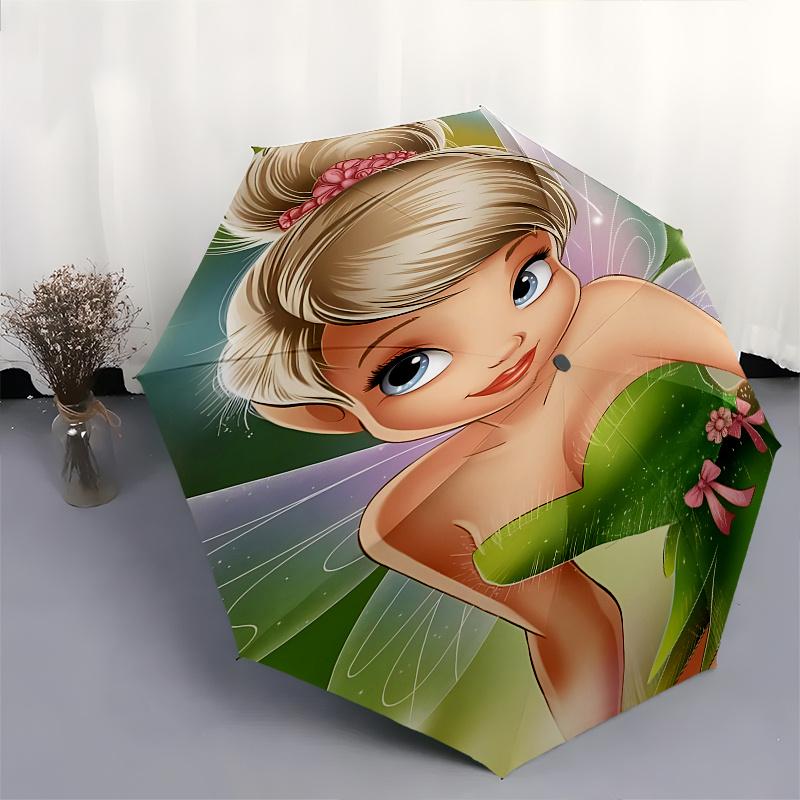 Disney Tinker Bell, Fantasy Automatic Open/Close Fashion umbrella - Cute Umbrella with Cute Design, Portable 3-Fold Compact Umbrella for Men