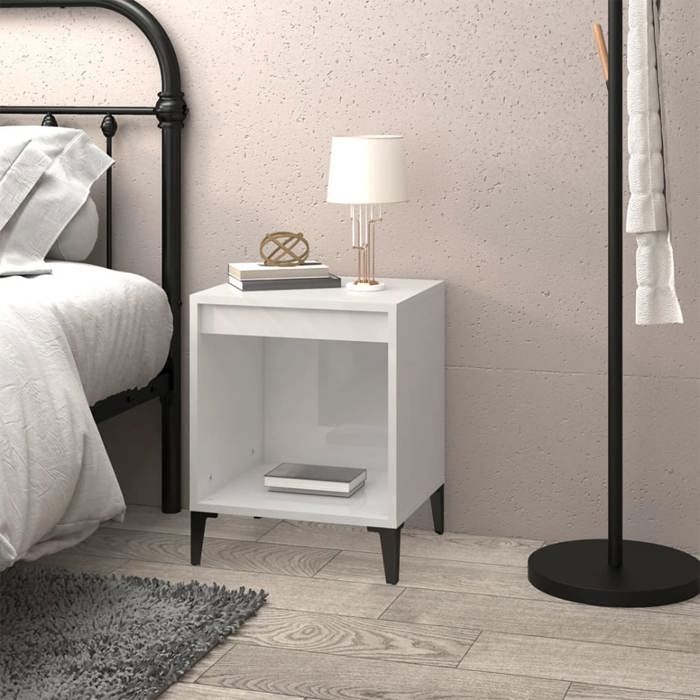 Table de chevet - Maison Exclusive - Blanc brillant - 40x35x50 cm - Bois d'ingénierie, métal