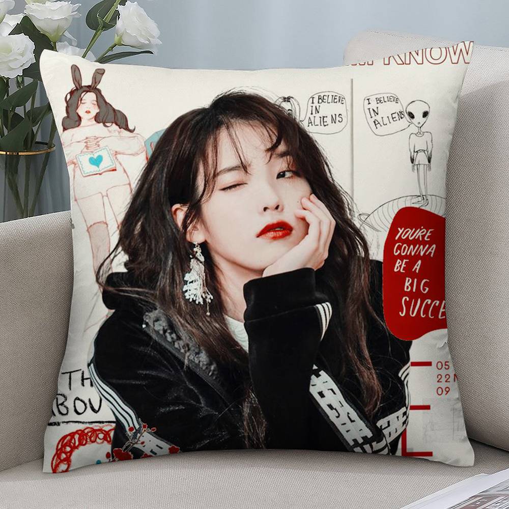 Kpop I-IU Милая наволочка Короткий плюш Двусторонняя печать Квадратные наволочки для диванных подушек Домашний декор для подушек