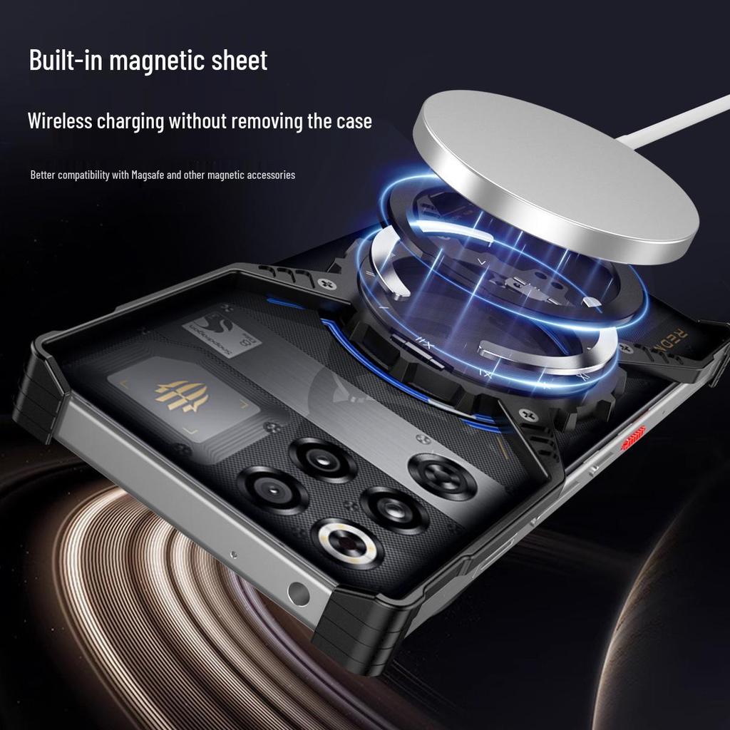 Чехол Metal X-Shape для Red Magic 11 Pro+ с магнитной светящейся шестерней и вращающейся подставкой