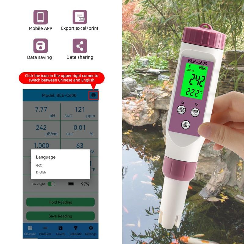 7 в 1 Temp ORP EC TDS Salinity SG PH Meter Онлайн-тестер качества воды APP Control для питьевого лабораторного аквариума