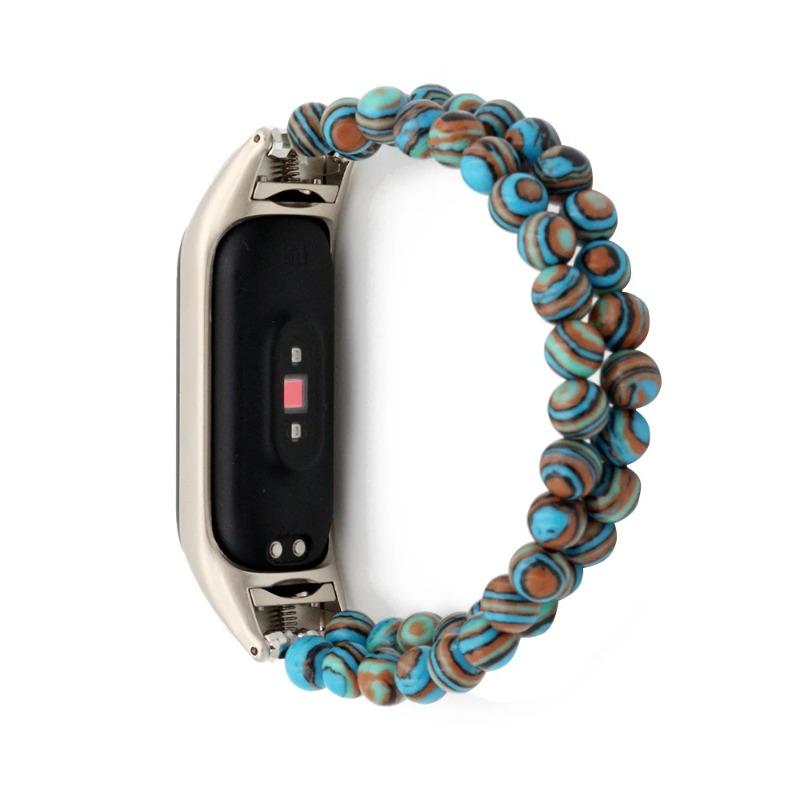 Классический браслет Mi Band 6 для женщин, сменный браслет для Xiaomi Mi Band 4 5 7, аксессуары для ремешка, сделай сам, ремешок для часов, каменные бусины, синий, нарядный