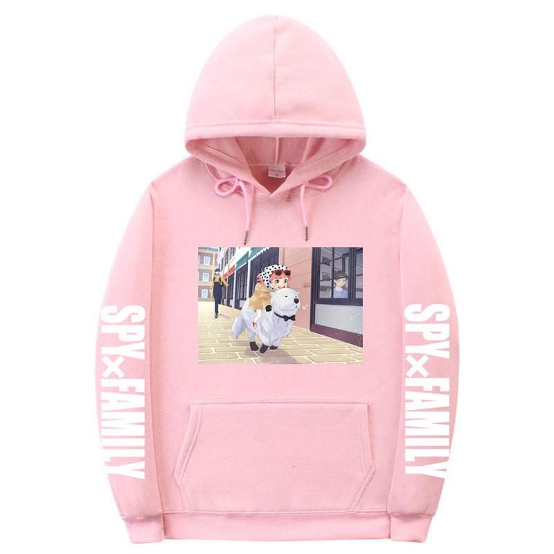 Spy X Family Anime Print Hooded Sweatshirt Men Women Oversized Fleece Pullover With Ribbed Hem