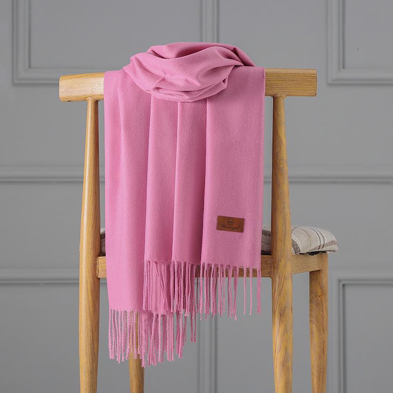 Cashmere Scarf Women's Autumn and Winter Solid Color Tassel Shawl Thickened Warm Scarf