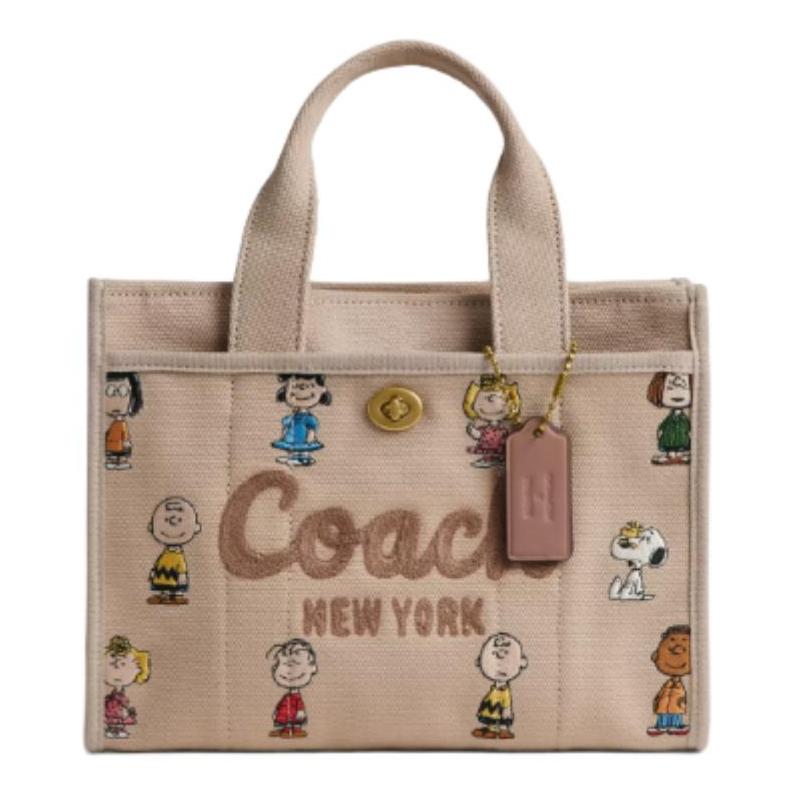 COACH handbag PEANUTS Snoopy joint model FRIENDS CARGO 26 brand logo embroidery design canvas and grosgrain tote bag shopping bag shoulder crossbody