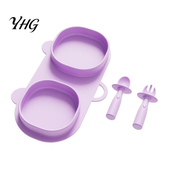Silicone Suction Placemat Baby Foldable Dinner Plates with Fork And Spoon, Easy Clean Toddler Food Tray Travel Feeding Essentials, Divided Set
