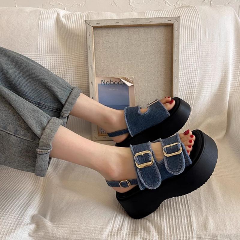 Fashion Cowboy Platform Sandals Women Summer Fashion 2025 Slingback Mid Heels Casual Beach Slippers Open Toe Flip Flops