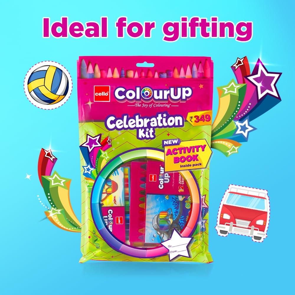 Cello Plastic Colourup Celebration Kit Art & Craft Colouring Set for Kids with Crayons Sketch Pens Activity Book Gift