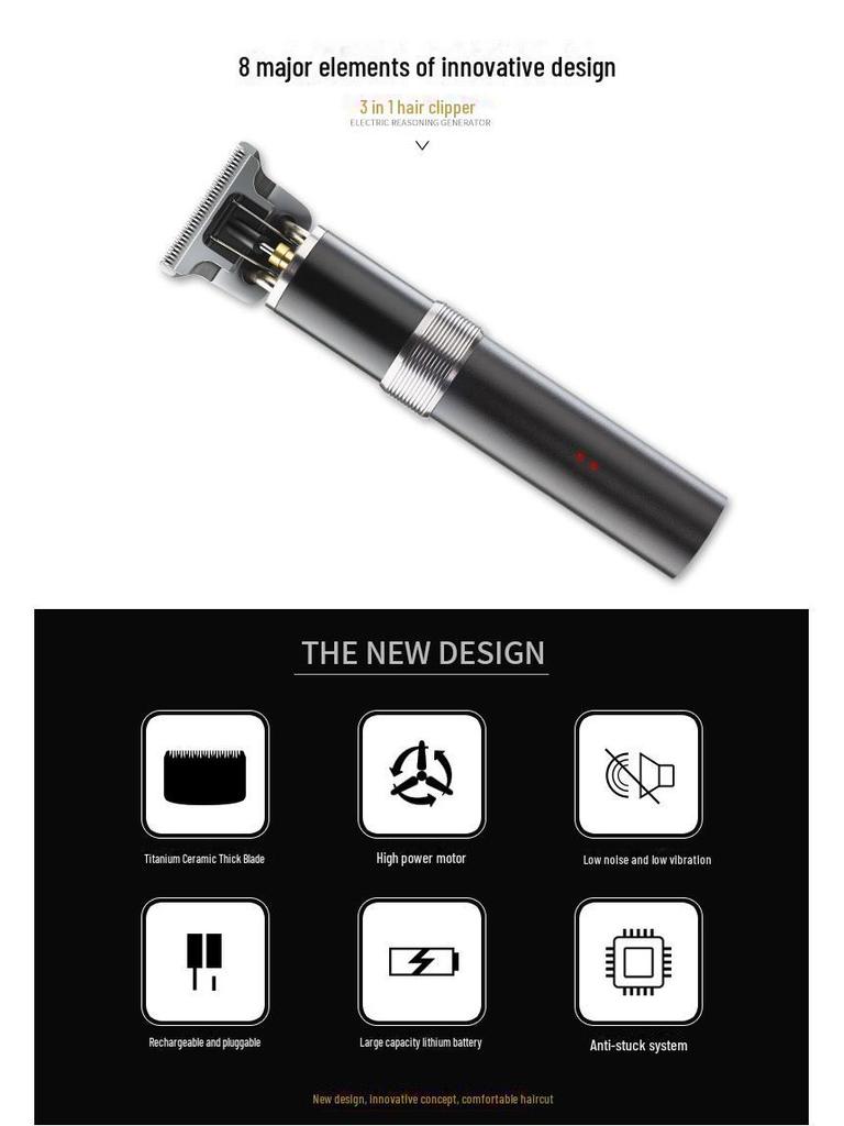 Электрическая машинка для стрижки волос Cross-Border T9: Машинка для стрижки волос, носа и бакенбард 3 в 1 с бритвой Oil Head Carving.