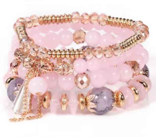 Шикарный женский браслет в стиле бохо с четырьмя слоями стеклянных бусин и кисточками