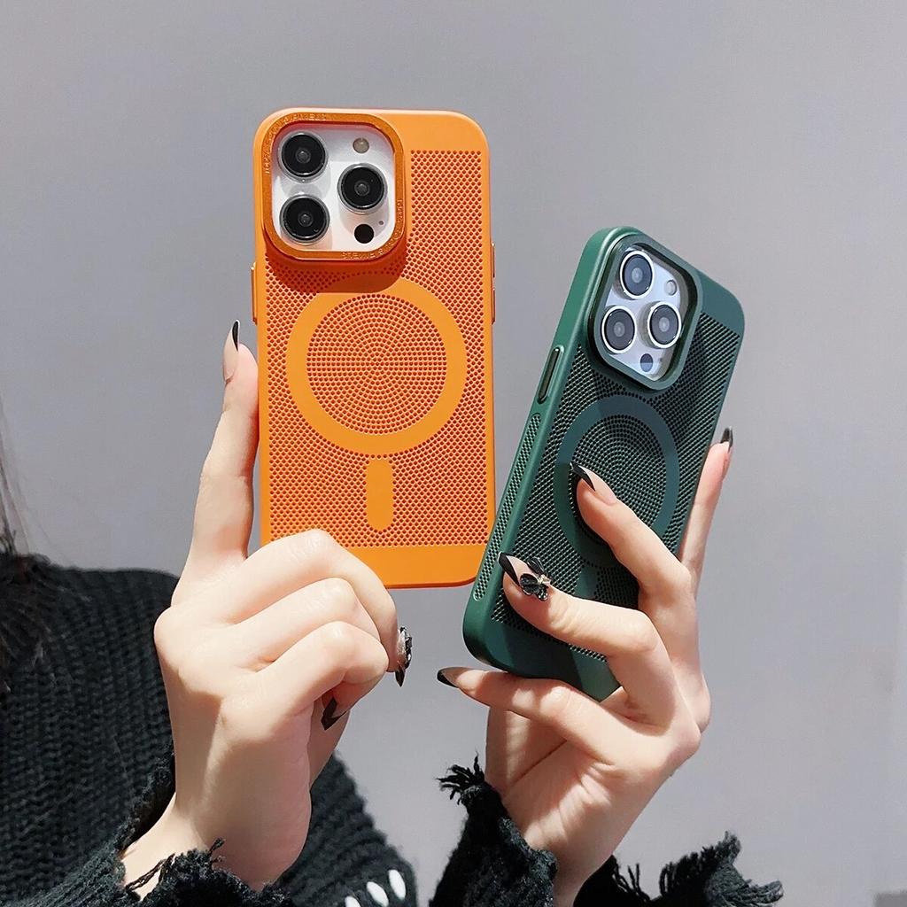 Дышащая магнитная задняя крышка с матовой сеткой для iPhone 15 14 13 12 11 Pro Max Plus, противоударные чехлы для телефонов Magsafe с рассеиванием тепла