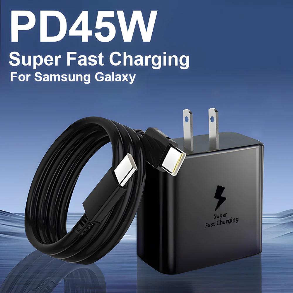 Сверхбыстрое зарядное устройство 45 Вт и кабель данных USB-C - Портативный адаптер для Samsung для Galaxy S24/S23/S22/S25 Ultra/S21 Plus/ 20