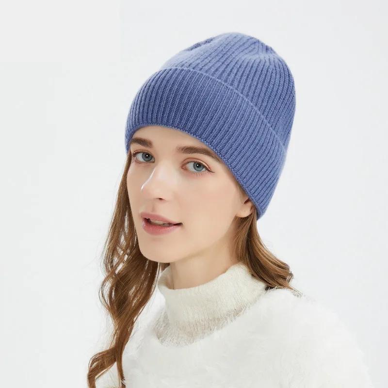 Женская вязаная шапка из 100% шерсти, теплая осенне-зимняя шапка Gorra Invierno Mujer для женщин, уличная повседневная сомбреро De Mujer