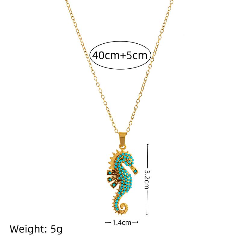 Stainless Steel Seahorse Pendant Necklace Turquoise Boho Ocean Jewelry For Women