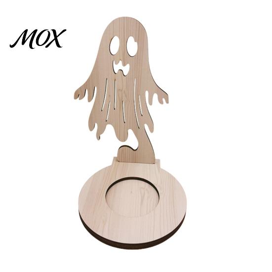 Halloween Candle Holder Wooden Holder, Silhouette Ghost/Bat/Scarecrow/Bat Natural Wood Tealight Stand for Home Table Fireplace Decor Fall Festival