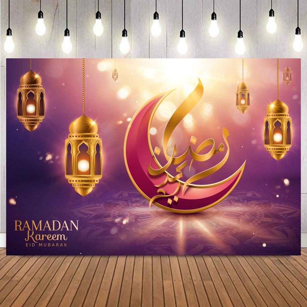 EID Ramadan Mubarak Kareem Islamic Mosque Lamps Moon Glitters Photography Backdrop Photographic Photo Background Studio Props40
