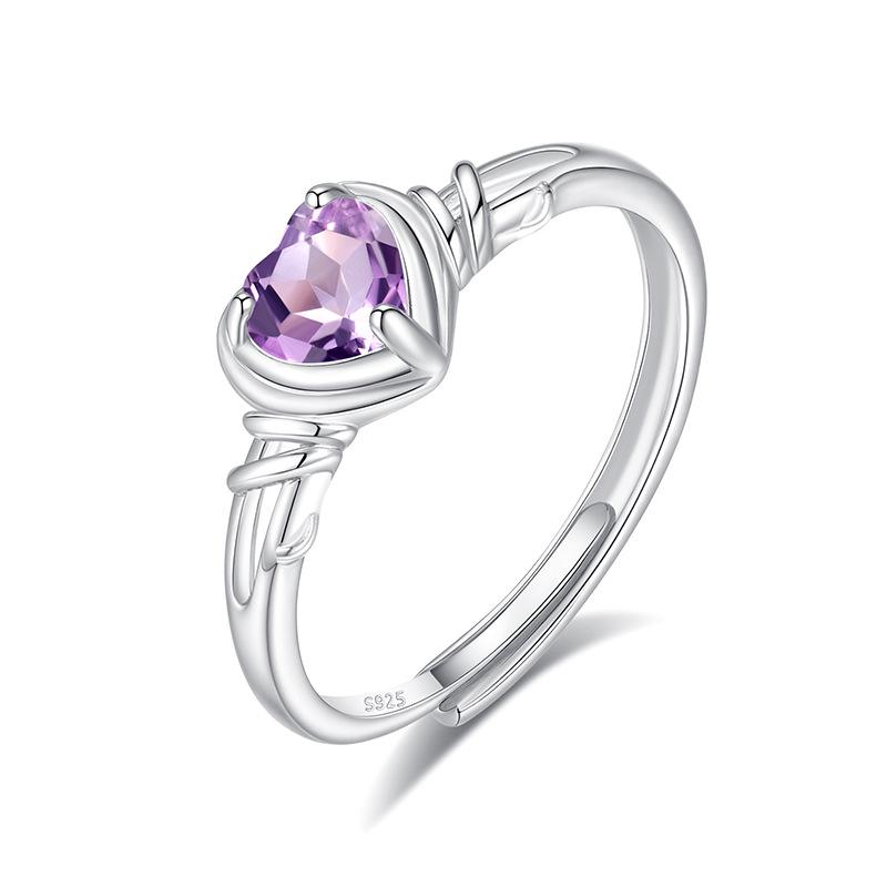 Heart Shaped Natural Crystal Ring S925 Sterling Silver Niche Open Ring Topaz Women Jewelry