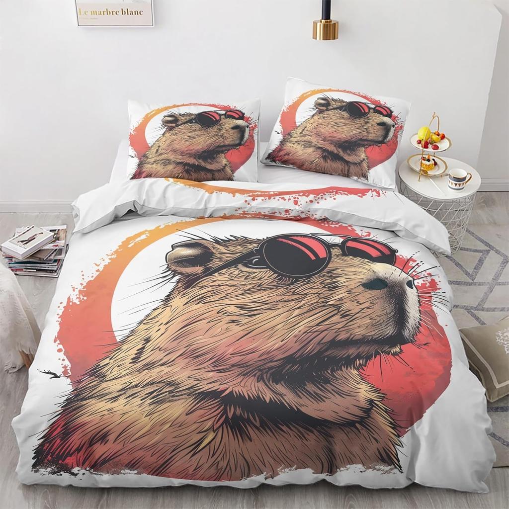 2-3 Cartoon Duvet Cover Cute Capybara Pillowcase Bedding Set Adult Boy Girl Bedroom Decoration Single Double Large Size