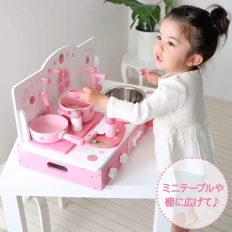 Кухонный стол Mother Garden, деревянный игровой домик, столешница из лесной клубники, кухонный стол 10 аксессуаров (розовый) 441-27591