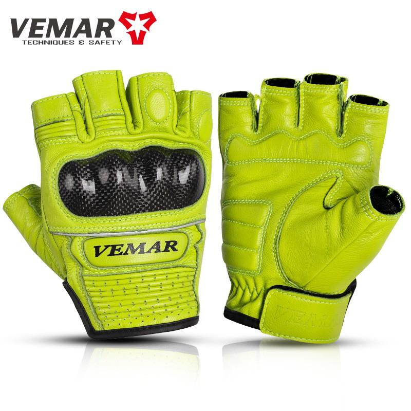 Mens Motorcycle Riding Gloves Genuine Leather Half-Finger Breathable Protective Biker Gear Racing Street Use