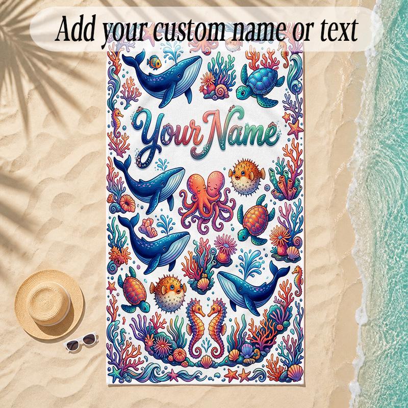 Mermaid Theme Soft Beach Towel Personalized Custom Name Text Towel Portable for Beach Pool Travel