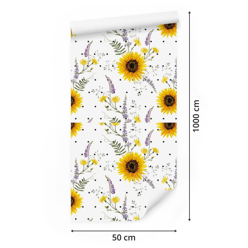 Sunflowers wallpaper with meadow flowers for living room and bedroom 50x1000