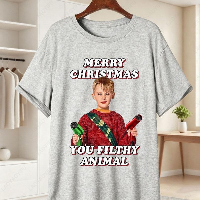 Home Alone Movie Cotton Unisexs TShirt Funny Kevin McCallister Gang Facepalm Print Tees Christmas Short Sleeve Casual Shirts