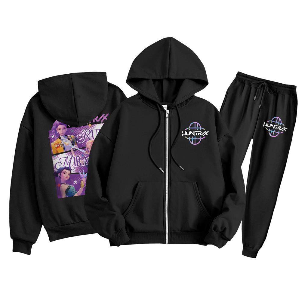 Детская мода Толстовка с капюшоном на молнии с длинными рукавами и спортивные штаны Однотонный комплект толстовки с карманами