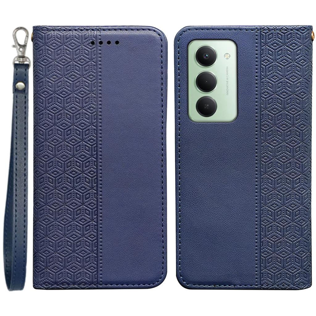 For Xiaomi Redmi 15 4G (EU) (171mm) Wallet Phone Case Checkered Pattern Imprint Leather Flip Cover with Wrist Strap