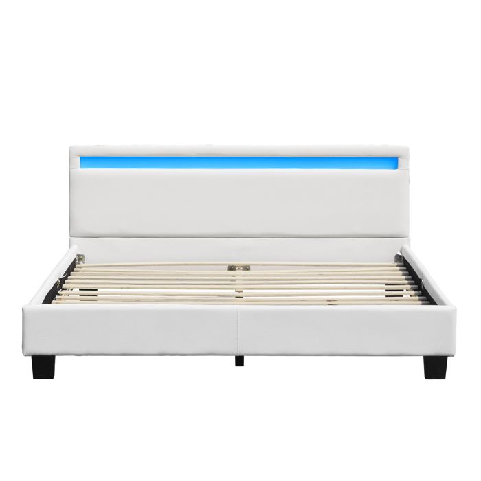 Lit 160x200 - angel - Blanc - Sommier inclus - Tête de lit avec éclairage LED - Design contemporain