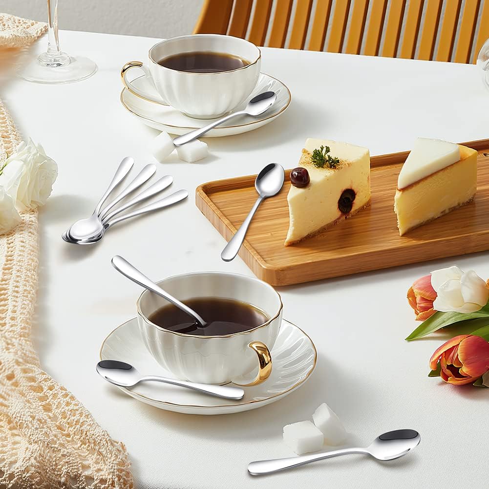 Кофейные ложки IQCWOOD, Мини-ложка для эспрессо, 6 штук, Набор столовых приборов из нержавеющей стали, Столовая ложка для дома, кухни или ресторана, Можно мыть в посудомоечной машине