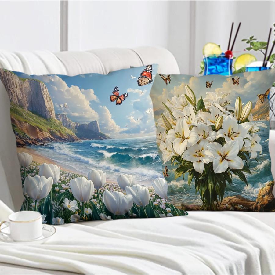 1Pcs 45Cm Decorative Throw Pillows Cover Square Cushion Cover For Couch Sofa Bed Landscape Patterns Home Decor Pillowcase