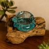 Molten Glass Candle Holder On Wood Base