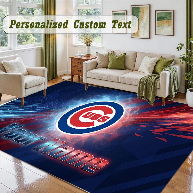 Crystal Velvet Square Rug Custom NameChicago Cubs Pattern Non Slip Home Floor Decor Rug