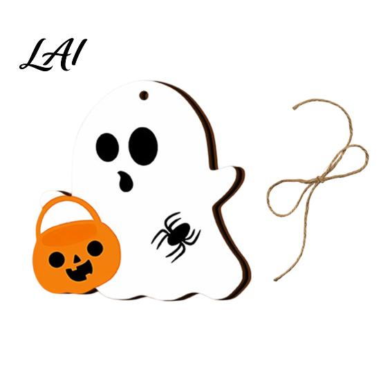 Wooden Halloween Signs Ghost Hanging Sign with Hemp Rope Cute Holiday Wall Art Pendants for Home Party Decorations