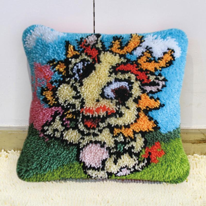 Cute Animal Latch Hook Rug Kits Pillows Smyrna Package Carpet Cat Embroidery Latch Hook Kit Diy Cross Stitch Pillow Knooppakket