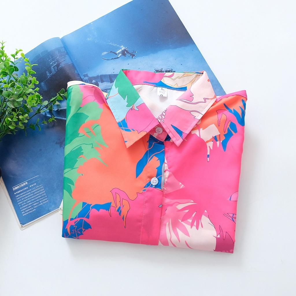 Женская новая модная рубашка с цветочным принтом и длинными рукавами, свободным воротником