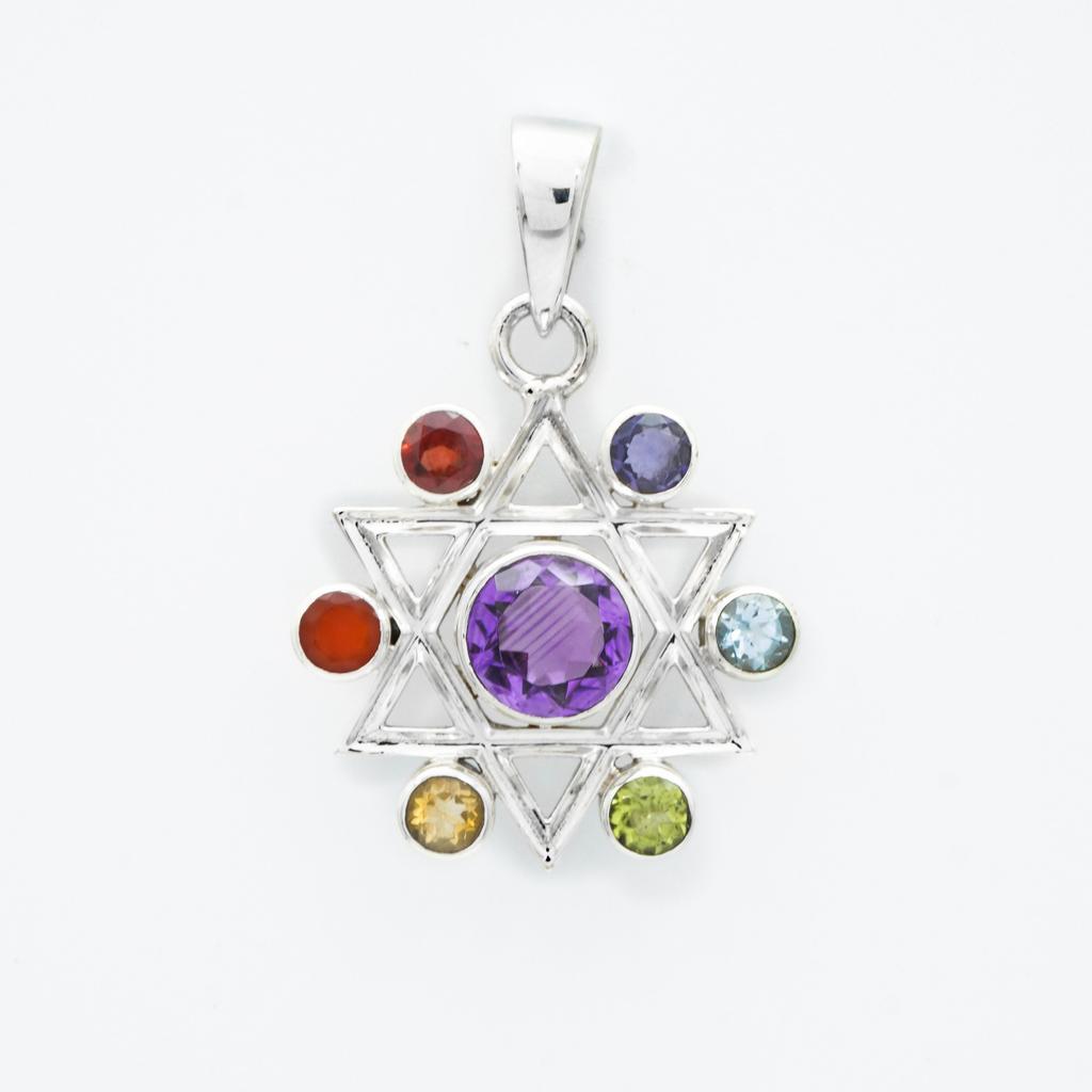 Star Chakra Pendant: 925 Sterling Silver Multi-Gemstone Healing Jewelry
