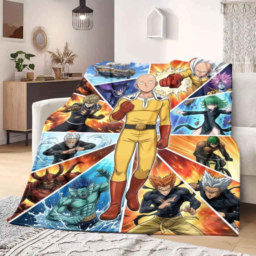 Фланелевое одеяло с профессиональной печатью One Punch Man, Мультяшный рисунок для гостиной, Теплое постельное белье, Универсальное для путешествий_LIAN