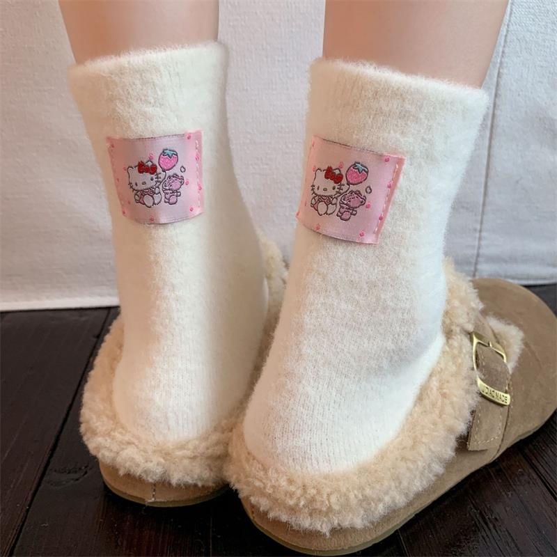 1/4/6 пар милых носков Hello Kitty Осень Зима Утолщенные Теплые Носки Женские Носки до середины икры Девочки Студенты Домашние Носки для Сна Подарок